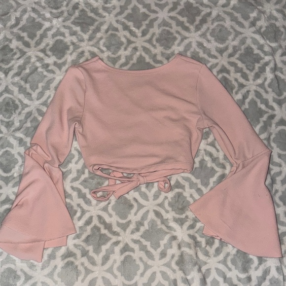 Pink Bell Sleeve Crop Top - Picture 3 of 6